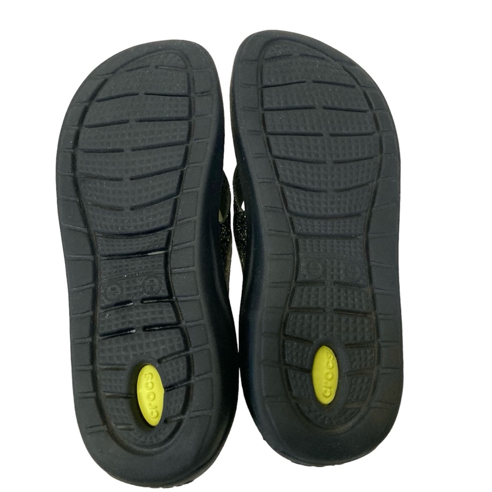 CROCS Lightride Black Splatter Neon Yellow Thong Slip-on Flip Flops - Picture 2 of 10